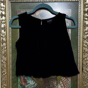 Nicole Miller Black Linen Blend Cropped Top XS Ruffled Hem